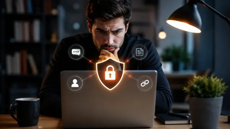 User reviewing Claude AI chat privacy and shared conversation links on a laptop