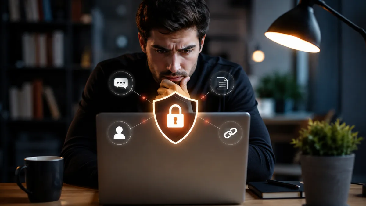 User reviewing Claude AI chat privacy and shared conversation links on a laptop