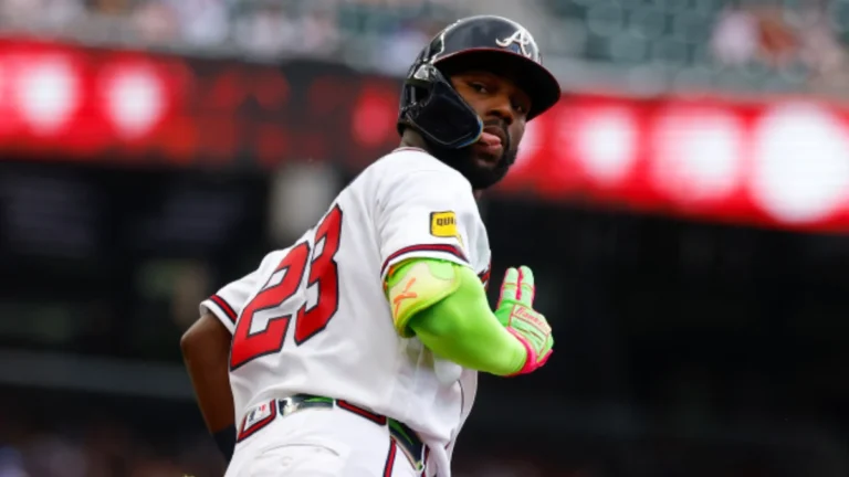Heliot Ramos during a baseball game as the Yankees and Giants discuss a reported trade involving Henry Lalane and Kaeden Kent