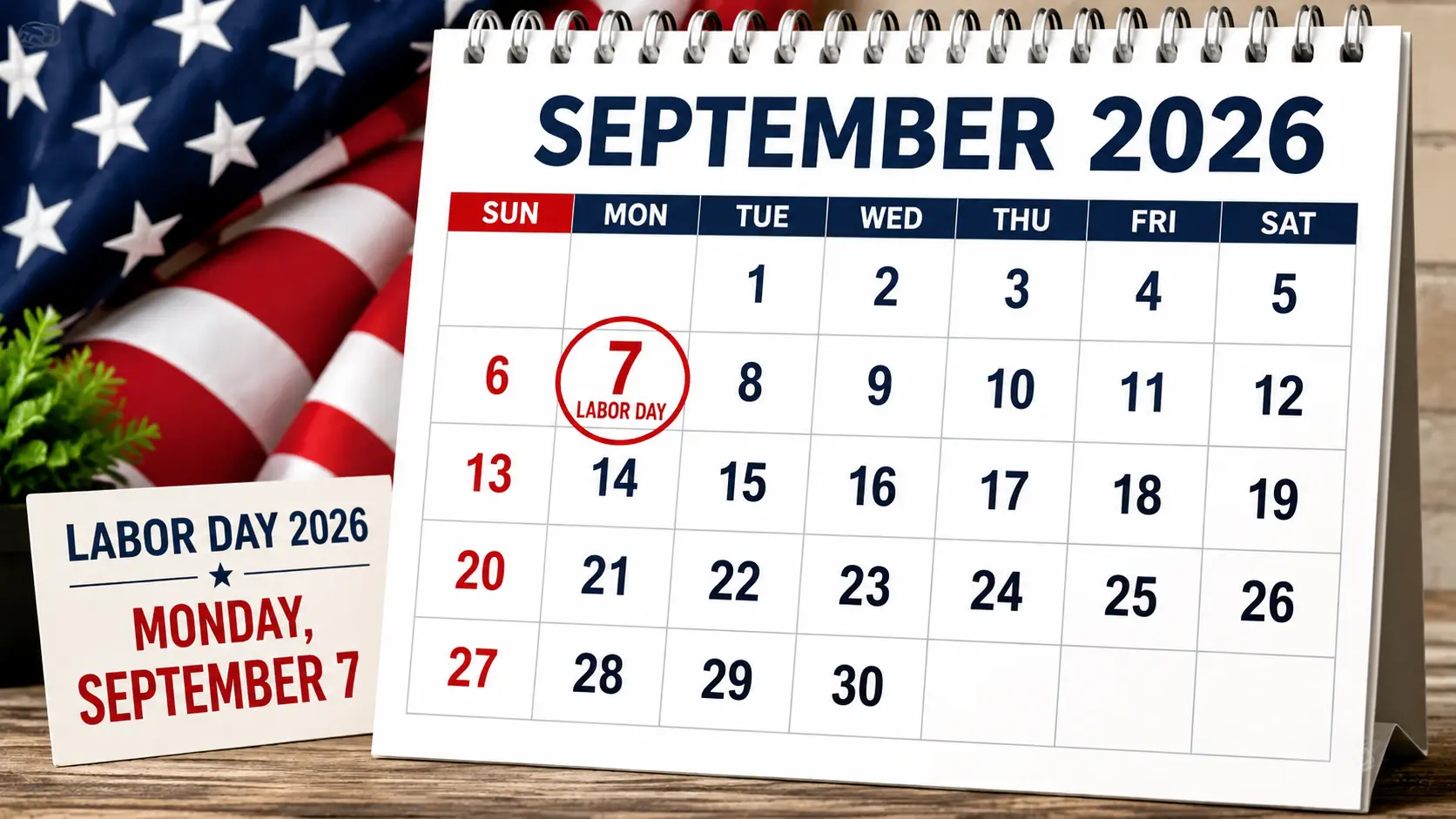September 2026 calendar showing Labor Day on Monday, September 7
